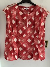 BNWT Next Size 20 Ladder Crochet Trim Blouse Top Red & White Tagged £28