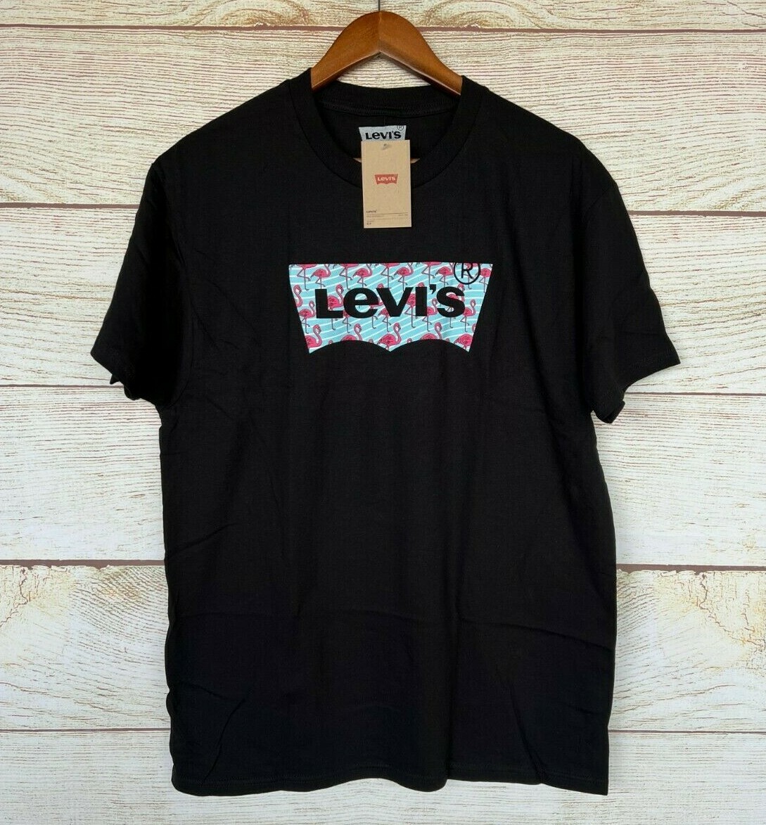 Levi's T Shirt Mens Size XL Black Classic Fit Pink Flamingo Crew T Shirt New XL