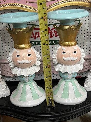 TkMaxx RARE Xmas Pair Of Pastel Blue Nutcracker Candle Holders Ornament 21cm - Picture 4 of 6