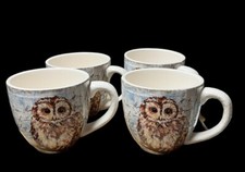 PIER 1 SET OF 4 IRONSTONE OWL COFFEE MUGS 20 OZ 1 TINY CHIP ON 1 SEE PIC 4