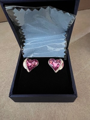 Pink Heart Austrian Crystal Rose Gold Plated Stud Earrings
