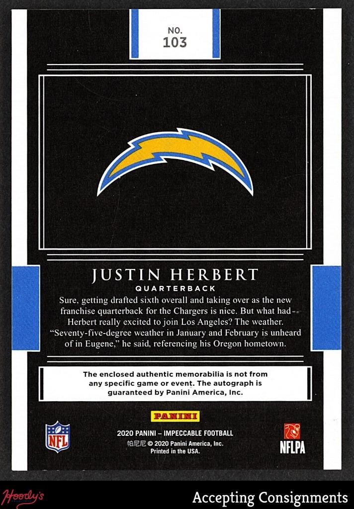 2020 Impeccable Elegance Rookie Helmet Justin Herbert RC RPA LOGO PATCH AUTO /10 view 2
