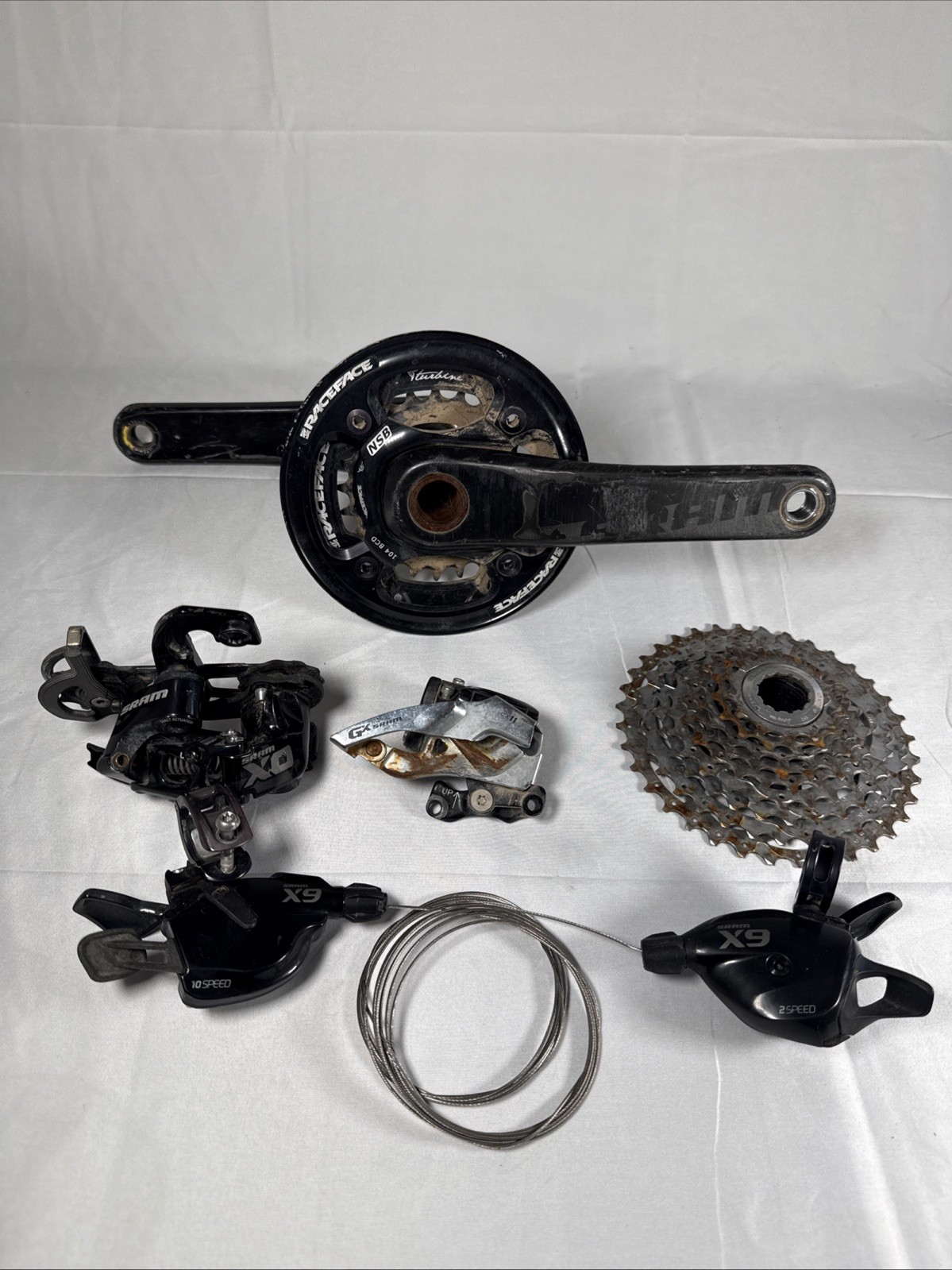 SRAM X0 X9 2x10 MTB Drivetrain Truvativ Crank175mm Race Face Turbine Rings GX FD