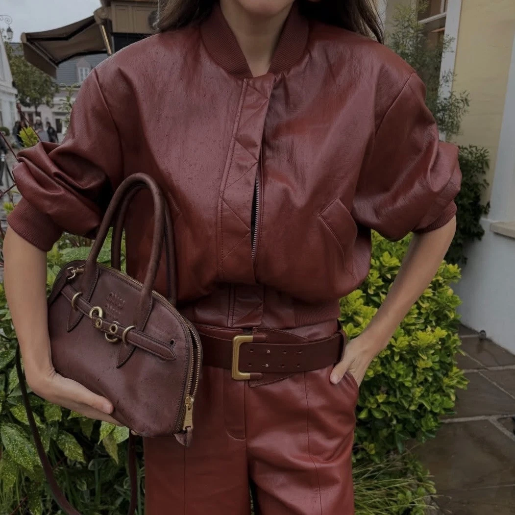 ZARA : Faux Leather Bomber Jacket with Shoulder Pads : 3046/068 | ALL SIZES
