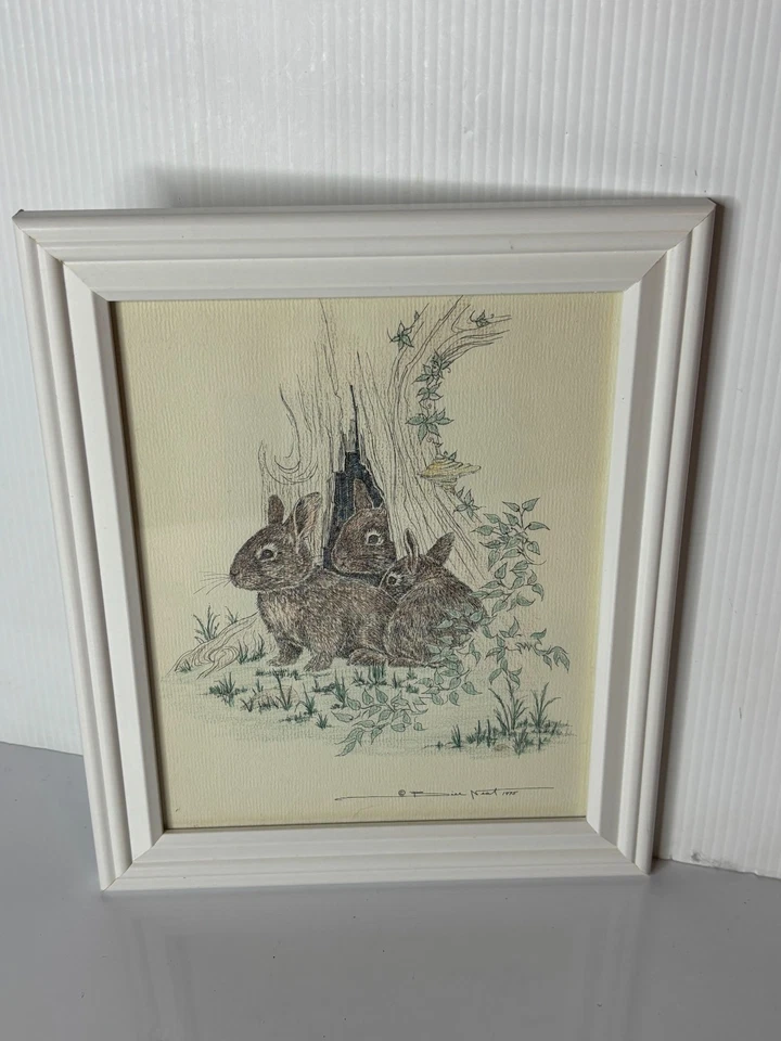 De colección Años 70 Bill Arte Limpio Conejito Boceto Tinta Dibujo Conejos Conejos Enmarcado 8x10 Foto 2 de 4