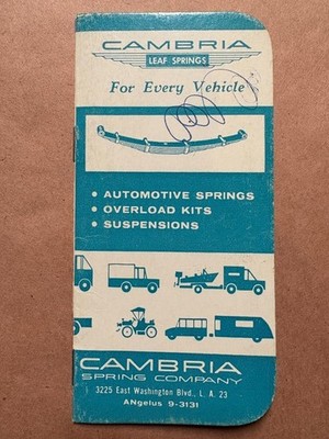 Cambria Spring Company Mini Note Book 1963 vtg promo cars truck suspension usa