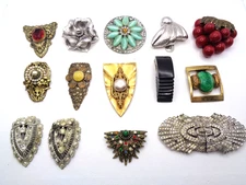 14 Vintage Lucite Glass Rhinestone Faux Pearl Fur Dress Clip Some Need TLC