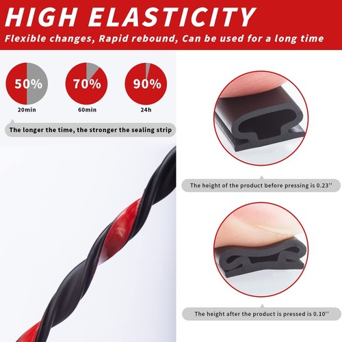 Fingwerk 40 Feet Rubber Weather Stripping Door Seal Strip, Self-Adhesive Back... - Picture 6 of 7