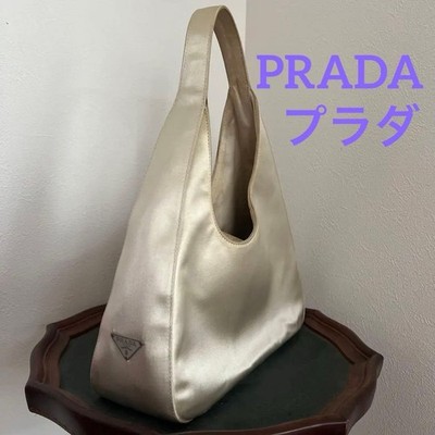 PRADA Schultertasche Satin weiß Perlen Vintage authentisch Damen Hobo A1331