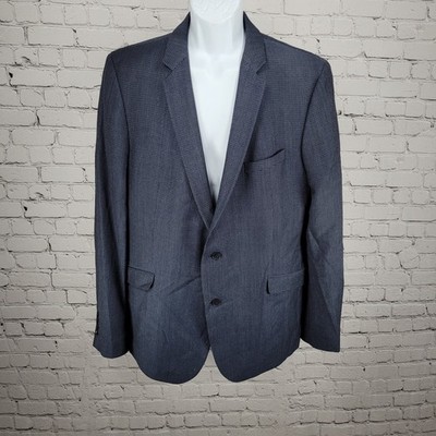 Strellson Blue 100% Wool Alecc Slim Fit Birds Eye Blazer Sport Coat 56 US 46