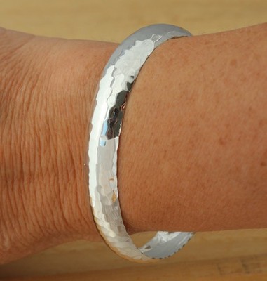 925 Sterling Silver Open Cuff  Hammered Bangle Bracelet UK Hallmarked Gift Boxed