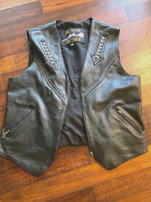 motorcycle leather vest beaded BLACK ROSE size XXL