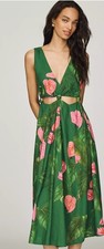 Farm Rio x Anthropologie Linen Blend V-Neck Cutout Midi Dress XS NWT