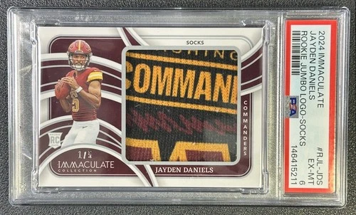 JAYDEN DANIELS PSA 6 2024 PANINI IMMACULATE ROOKIE JUMBO SOCKS PATCH RC 1/5