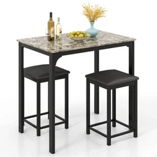 3 PCS Counter Height Dining Set Faux Marble Table and 2 Chairs Kitchen Bar New
