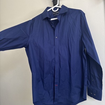 Tommy Hilfiger Mens Dress Shirt Blue Slim Fit Stretch L Large 16 34/35 Button Up