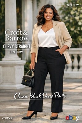 Croft & Barrow Women s 18W Black Dress Pants Curvy Straight Mid Rise NWT Stretch