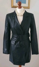Black Faux Leather Trench Coat Jacket UK8 NWT