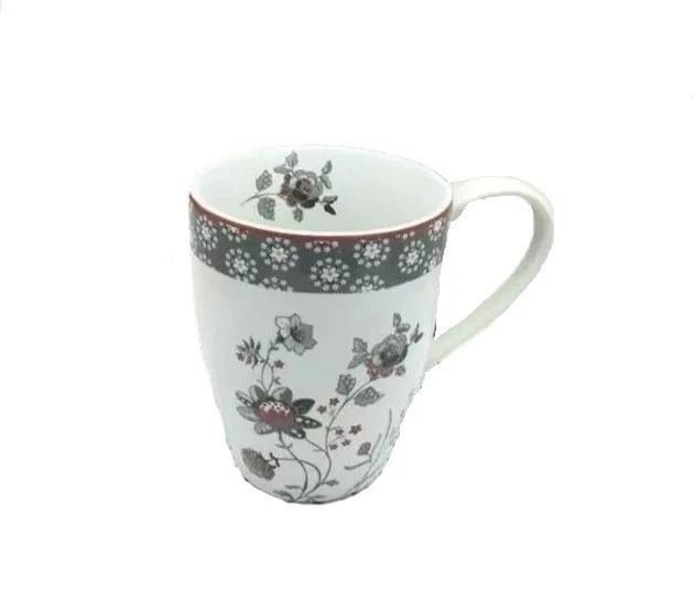 Amadéus Mug céramique blanc motifs fleurs gris rouge 11 x 9/13cm env - Photo 2/3