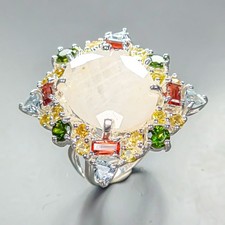 Unique Ring 18 ct Natural Moonstone Ring 925 Sterling Silver Size 8.5 /R454848