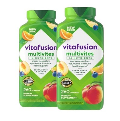 2 Pack vitafusion MultiVites 260 Gummies Natural Berry, Peach & Orange Flavors