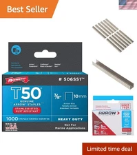 Heavy-Duty T50 Stainless Steel Staples, 3/8-Inch Crown, 1000 Pack - Rust-Resi...