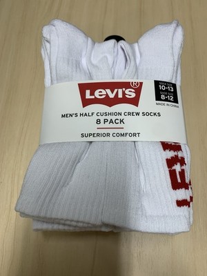 Levi's Mens 8  Crew Socks  Pack Superior Comfort Men Size 8-12 Half Cushioned