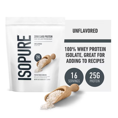 Isopure Zero Carb 100% Whey Protein Isolate Powder, Unflavored, 25g Protein