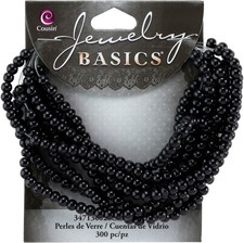 CousinDIY Jewelry Basics Glass Beads 4mm 300/Pkg-Black Opaque Round - 3 Pack