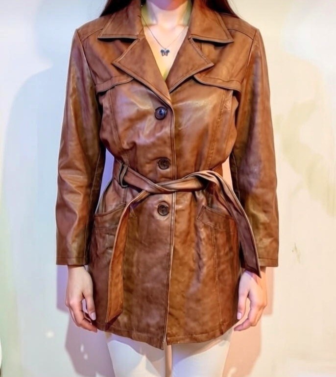 Womens Genuine Lambskin Camel Trench Coat Size M Size M Suit M
