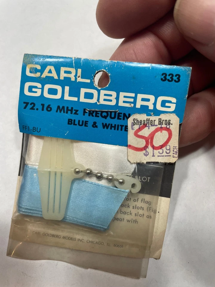 VINTAGE  R/C AIRPLANE, CARL GOLDBERG, 72.16 FREQUENCY FLAG, BLUE & WHITE  #333 - Image 2 of 4