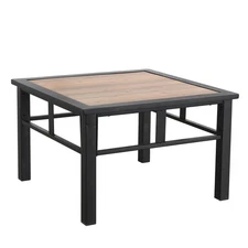 Outdoor Metal Square Table Patio Bistro Dining Furniture with Wood-Like Table...