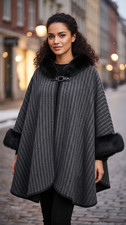 Women s Black Gothic Wool Cape Cloak with Faux Fur, Victorian Winter Poncho Coat