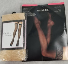 2 Sets of Thigh High Fishnet Hose Black Nude NEW One Size Medium