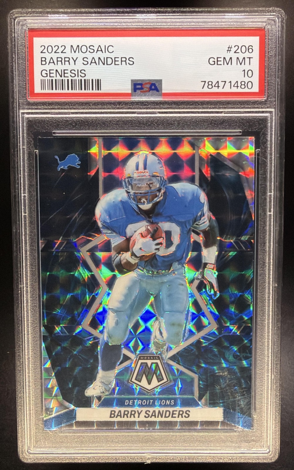 2022 Panini Mosaic Barry Sanders #206 Mosaic Genesis Lions PSA 10