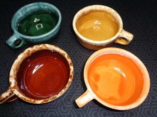 Set 4 Hull Pottery Drip Glaze Soup Chili Bowls Crocks Oven Proof Colored
