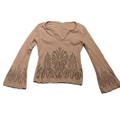 Haut Femme Charlotte Russe – Taupe – Manches Courtes – Perles – Taille S – Occasion TB