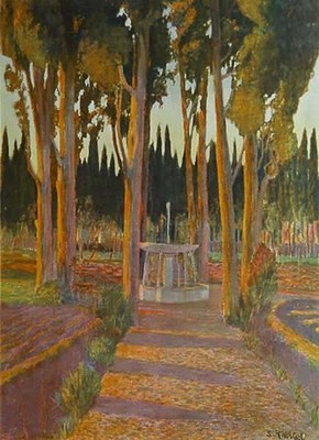 Santiago Rusinol Golden Cypress Trees 1911 17''x 22'' Archival Art Print