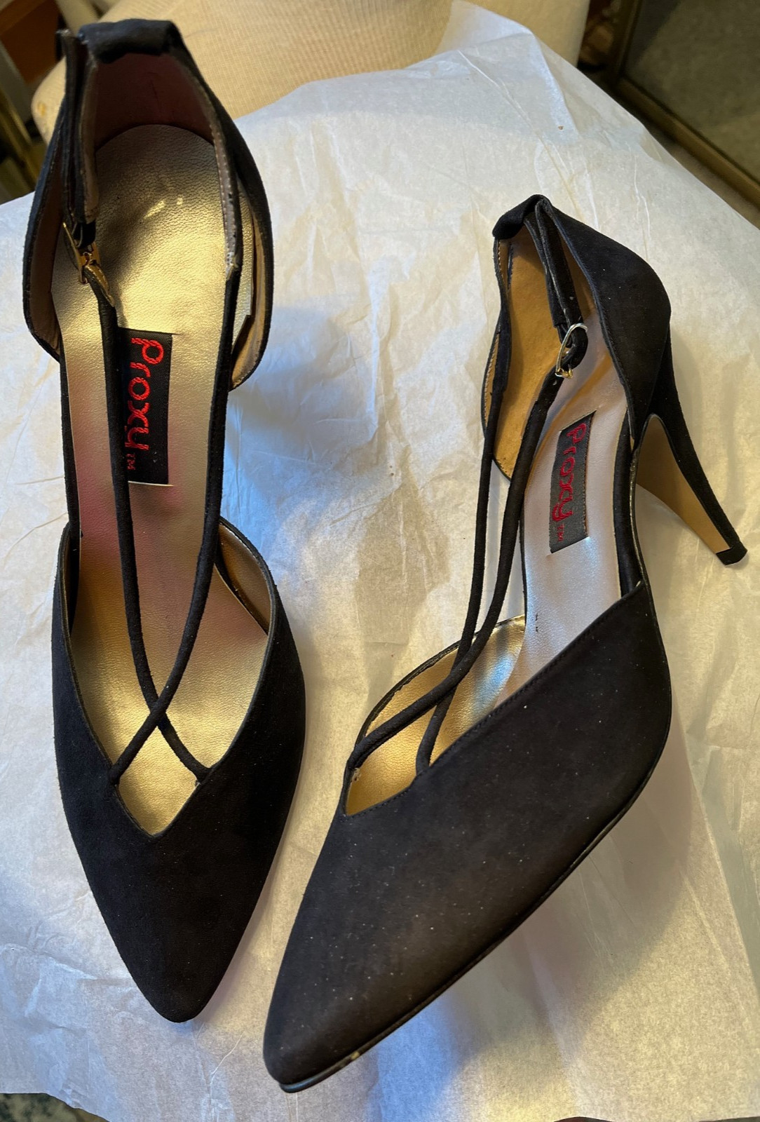 Proxy Black Suede Crossover Adjustable Strap Heel… - image 1