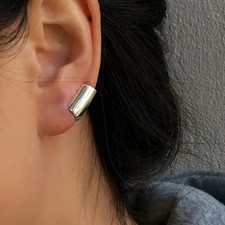 Silver Metal Long Tube Clip-On Ear Cuff Earri...