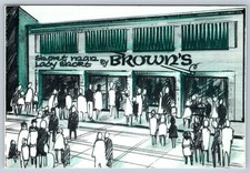 Short Man Lady Short by Browns, Toronto Ontario Postcard 1987 Postal Code Cancel