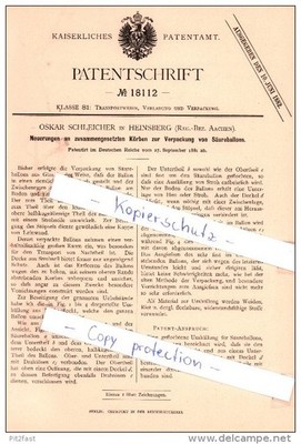 Original Patent -  O. Schleicher in Heinsberg , Reg.-Bez. Aachen , 1881 , !!!