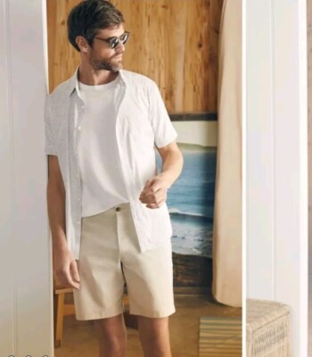 Faherty Movement 8'' Shorts Size 36 Organic Cotton Men`s Chino Light Sand N49