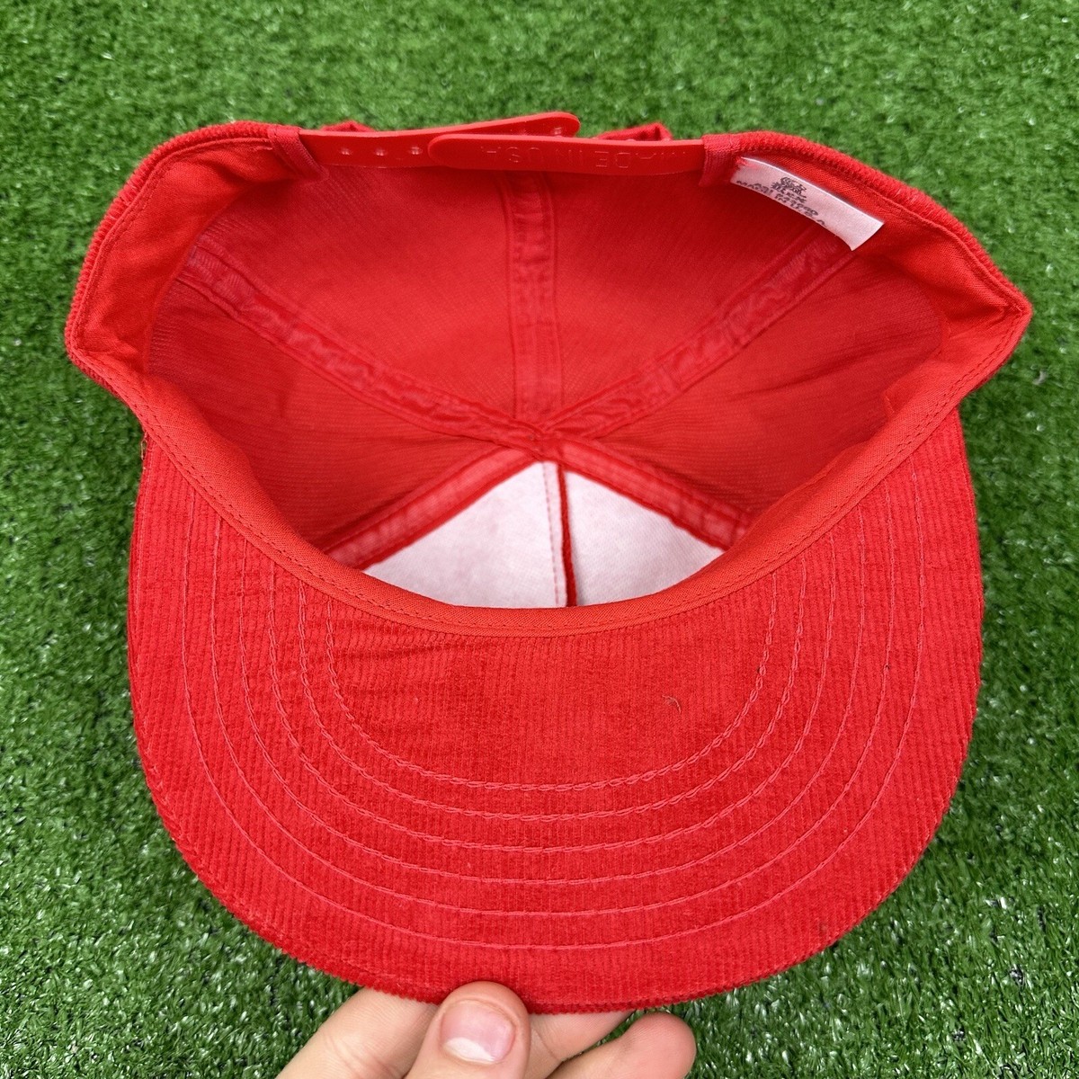 Vintage 3M Corduroy Snapback Trucker Hat Cap Red White Rex Made In USA View 6