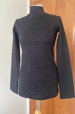 ZARA BLACK SHINY METALLIC THREAD STRETCH KNIT  TOP  BNWT SIZE M