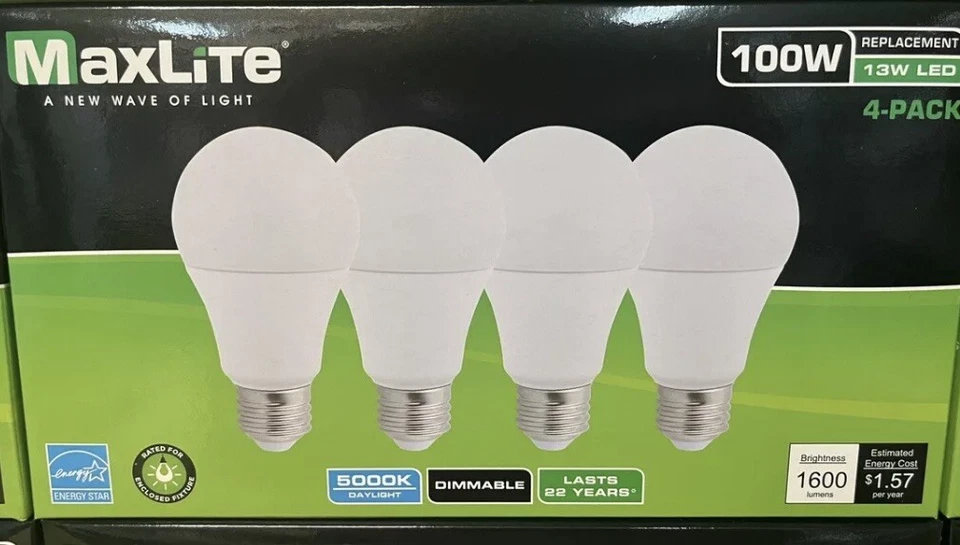 96 Pack Light Bulbs Maxlite 13w LED = 100 Watt Replace A19 Day Light 5000K 100w - Image 3 of 4