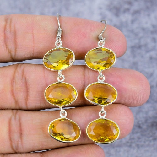 Orecchini pendenti gioielli argento sterling 925 pietra preziosa citrino regalo per donna - Foto 2 di 4