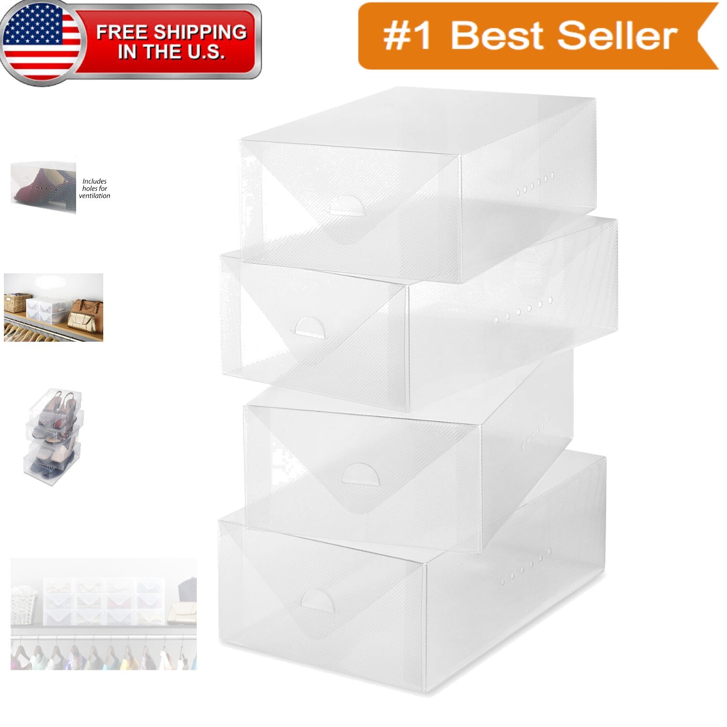 Smart Storage for Women: Stackable Clear Shoe Boxes, Set of 4 - Easy Assembly