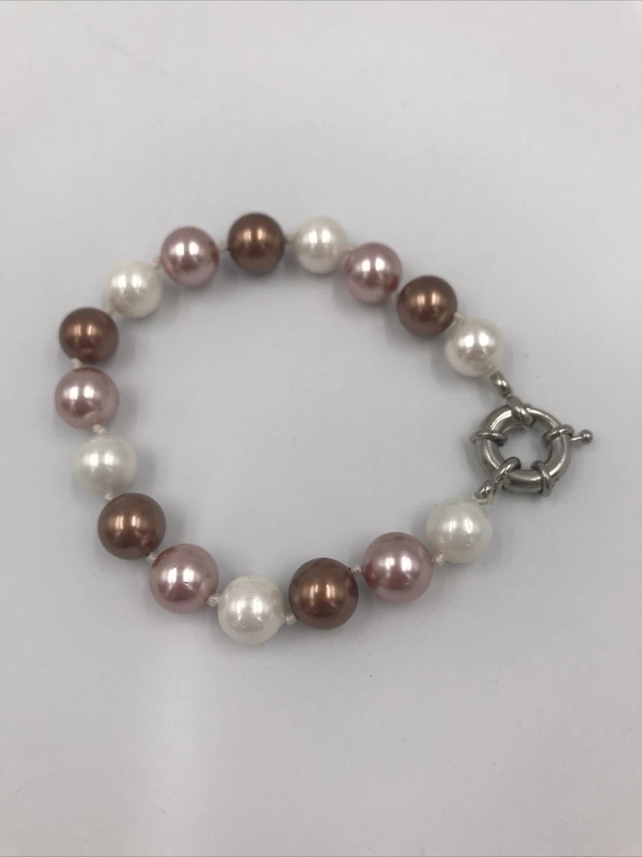 J.Crew Strand Knotted & Faux Pearl Beads Bracelet pink brown white jcrew - Image 2 of 4
