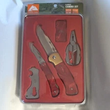 OZARK TRAIL 5 Pc COMBO SET 2 Knives Multi Tool Money Clip Pliers Metal Tin NEW